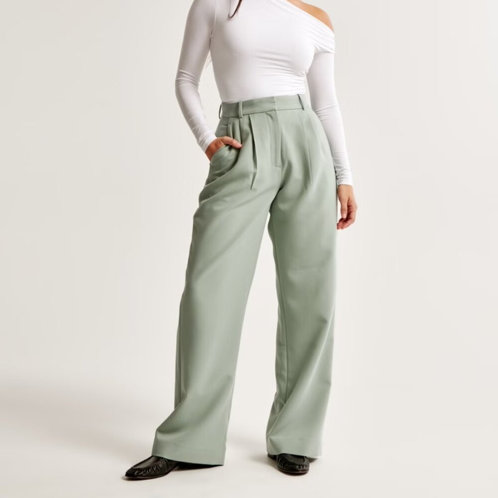 Abercrombie Curve Love A&F Sloane Tailored Wide Leg Pant